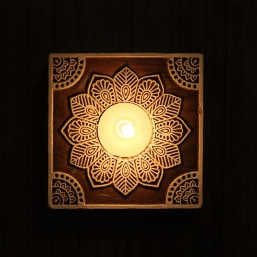 Square Wooden Block Tea Light Candle Holders