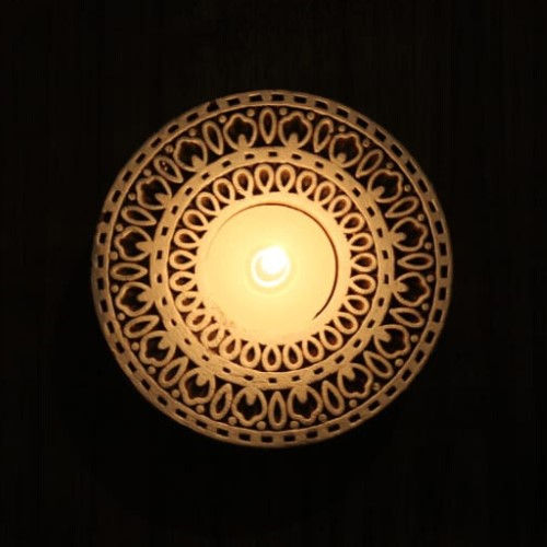 Brown Circle Wooden Block Tea Light Candle Holders