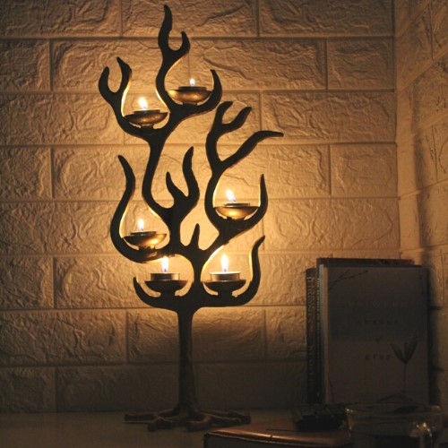 Golden Tree Tea Light Candle Holder