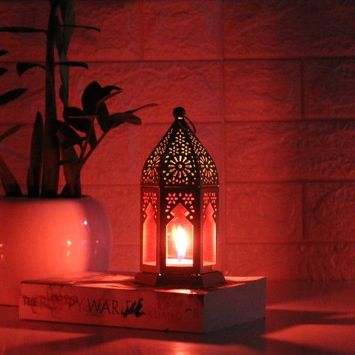 Crown Hanging Hurricane Tea Light Candle Holder Gold-Red Color