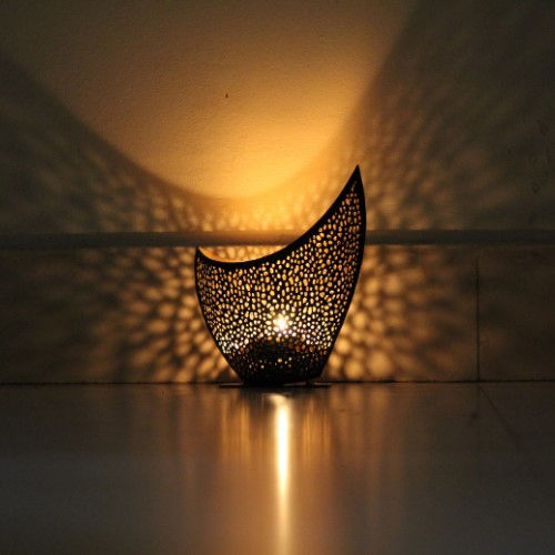 Black-gold Crescent Moon Shape Black And Gold Tea Light Candle Holder