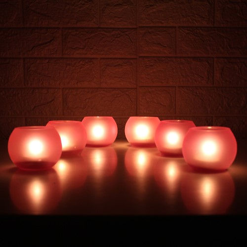 Pink Frosted Glass Candle Holders Size: 7.5 X 7.5 X 7.0 Cm