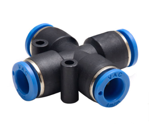 Black & Blue Pneumatic Fitting Tube To Tube Union Cross