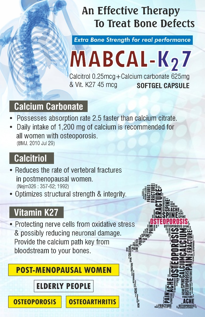 Calcium Carbonate 625 mg and Vitamin k27 45 mcg and Calcitrol 0.25 mcg Softgel
