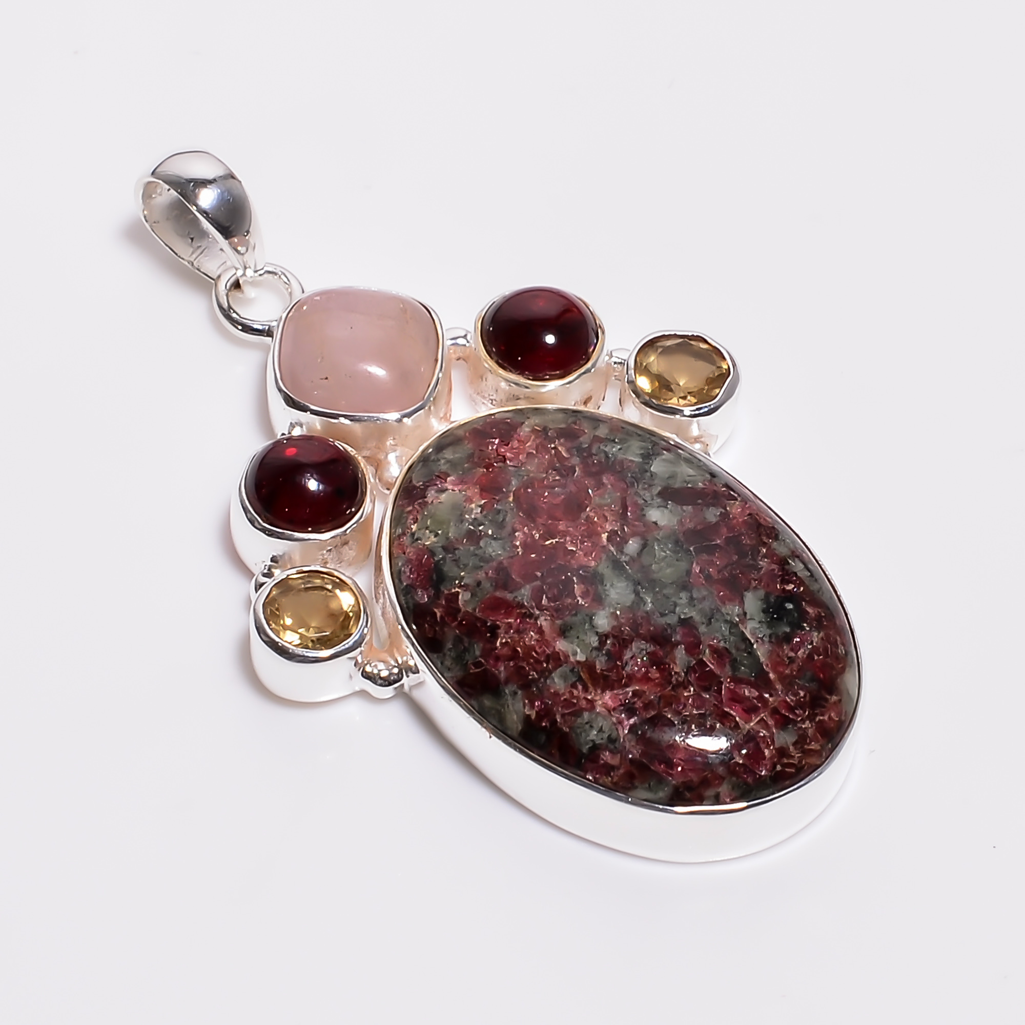 925 Sterling Silver Multi Stone Pendant Natural Eudialyte Gemstone Women Fashion Pendants Exporter