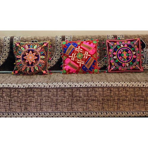 15x 16 x 16 Inch Embroidered Cushion - 100% Cotton Material, Printed Pattern , Braided Design for Enhanced Durability and Comfort