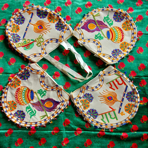 13 x 14 inch Round Radhkrishna Embroidered Fashion Bag