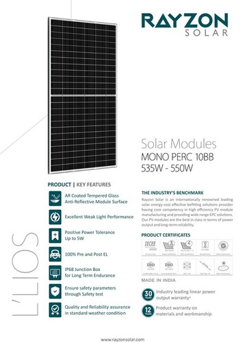 Rayzon 545 Wp Mono PERC 10BB Solar Panel