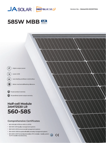 Ja Solar 580 Wp Mono Half Cut PV Module