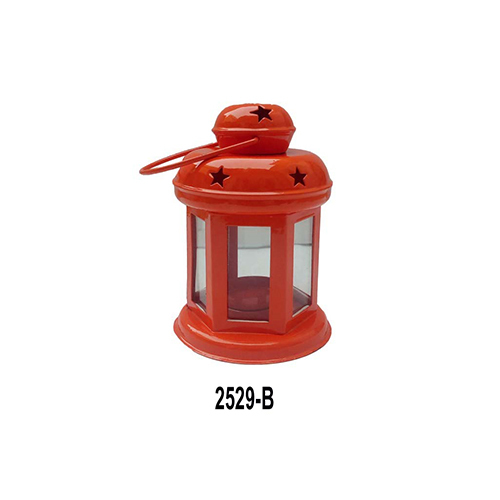 Red 2529 Hanging Metal Lantern Tea Light Candle Holder