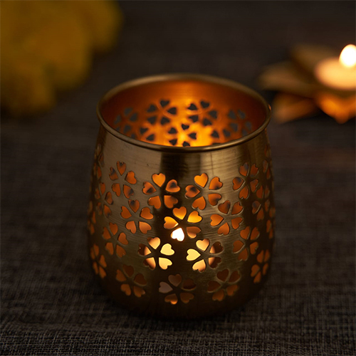 2575 Champa Floral Tea Light Holder - Material: Ceramic | Size: 3.5x3.5x4 Inch, Elegant Floral Design for Ambient Lighting
