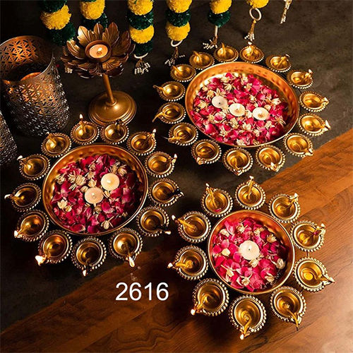 2616 Home Decoration Diya Style Metal Urli Set Size: 12" 14" 16" Inches