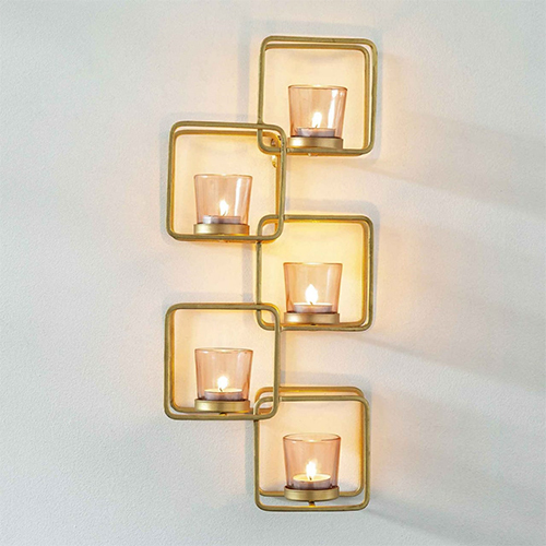 2815 Gold Metal Wall Mount T-Light Holder Size: 18X8X3 Inch