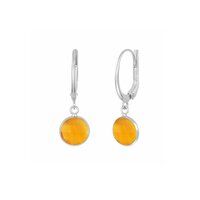 Citrine Quartz Gemstone 10mm Round Shape Bezel Set Gold Vermeil Hoop Earrings