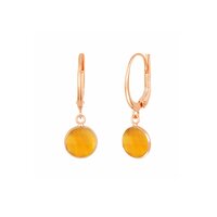 Citrine Quartz Gemstone 10mm Round Shape Bezel Set Gold Vermeil Hoop Earrings