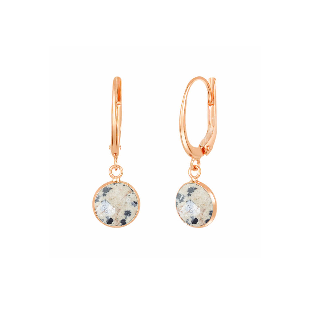 Dalmatian Jasper Gemstone 10mm Round Shape Bezel Set Gold Vermeil Hoop Earrings