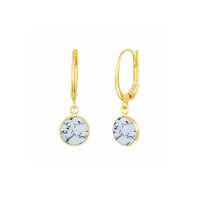 Dendrite Opal Gemstone 10mm Round Shape Bezel Set Gold Vermeil Hoop Earrings