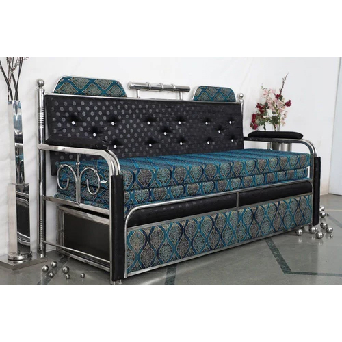 Black Stainless Steel Sofa Cum Bed