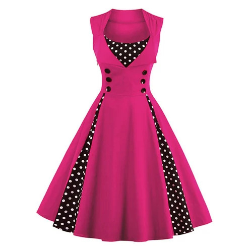 Ladies Plain Cotton Frock - Cotton Fabric, Knee-to-Ankle Length, Pink-Black Color | Breathable, Washable, Sleeveless Design, Modern Ethnic Style, All Season Wear