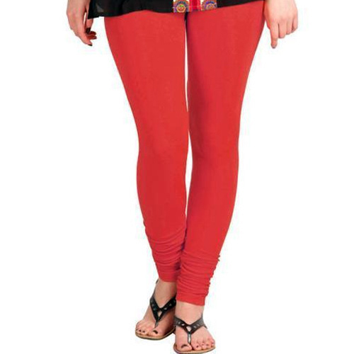 Red Ladies Plain Cotton Leggings