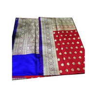 Blue-red-golden Ladies Assam Silk Saree
