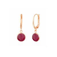 Dyed Ruby Gemstone 10mm Round Shape Bezel Set Gold Vermeil Hoop Earrings