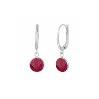 Dyed Ruby Gemstone 10mm Round Shape Bezel Set Gold Vermeil Hoop Earrings