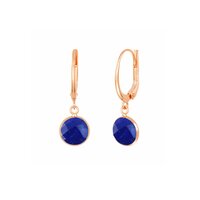 Dyed Sapphire Gemstone 10mm Round Shape Bezel Set Gold Vermeil Hoop Earrings