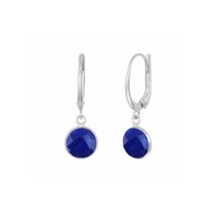 Dyed Sapphire Gemstone 10mm Round Shape Bezel Set Gold Vermeil Hoop Earrings