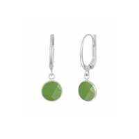 Green Chalcedony Gemstone 10mm Round Shape Bezel Set Gold Vermeil Hoop Earrings