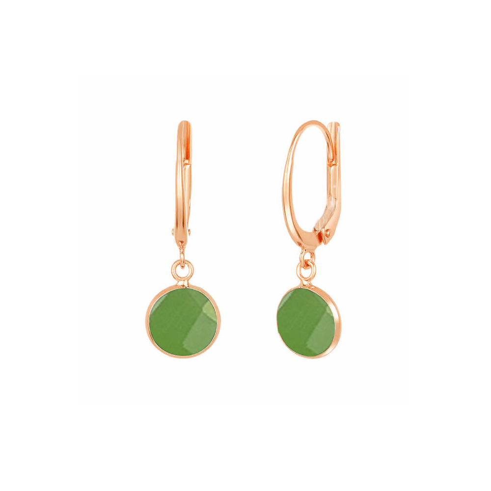 Green Chalcedony Gemstone 10mm Round Shape Bezel Set Gold Vermeil Hoop Earrings