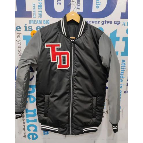 Washable Mens Polyester Varsity Black Jacket