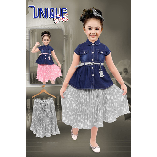 Girls Skirt And Denim Top