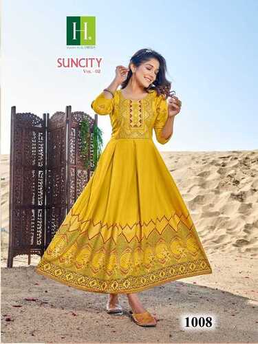 Latest long Flare kurtis With Foil Print