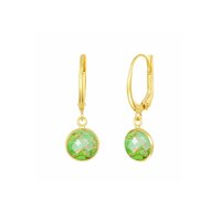 Green Turquoise Gemstone 10mm Round Shape Bezel Set Gold Vermeil Hoop Earrings