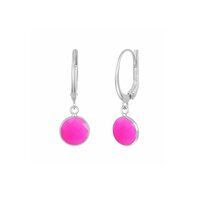 Hot Pink Chalcedony Gemstone 10mm Round Shape Bezel Set Gold Vermeil Hoop Earrings