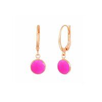 Hot Pink Chalcedony Gemstone 10mm Round Shape Bezel Set Gold Vermeil Hoop Earrings