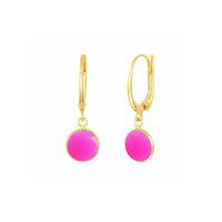 Hot Pink Chalcedony Gemstone 10mm Round Shape Bezel Set Gold Vermeil Hoop Earrings