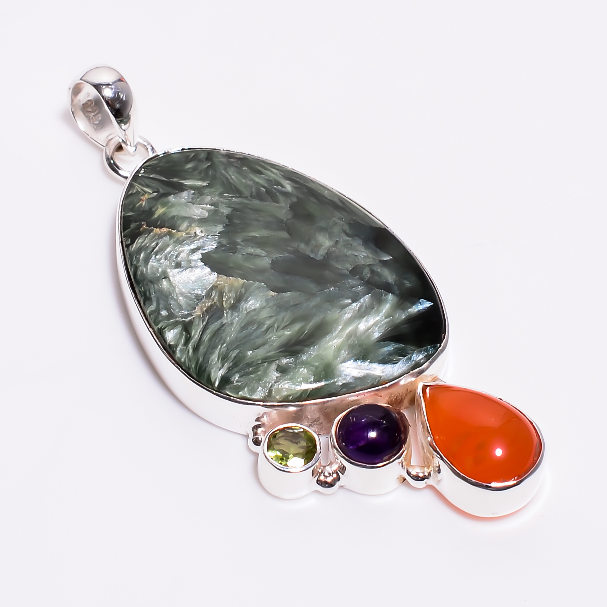 925 Sterling Silver Multi Stone Pendant Eudialyte Gemstone Women Fashion Pendant Supplier