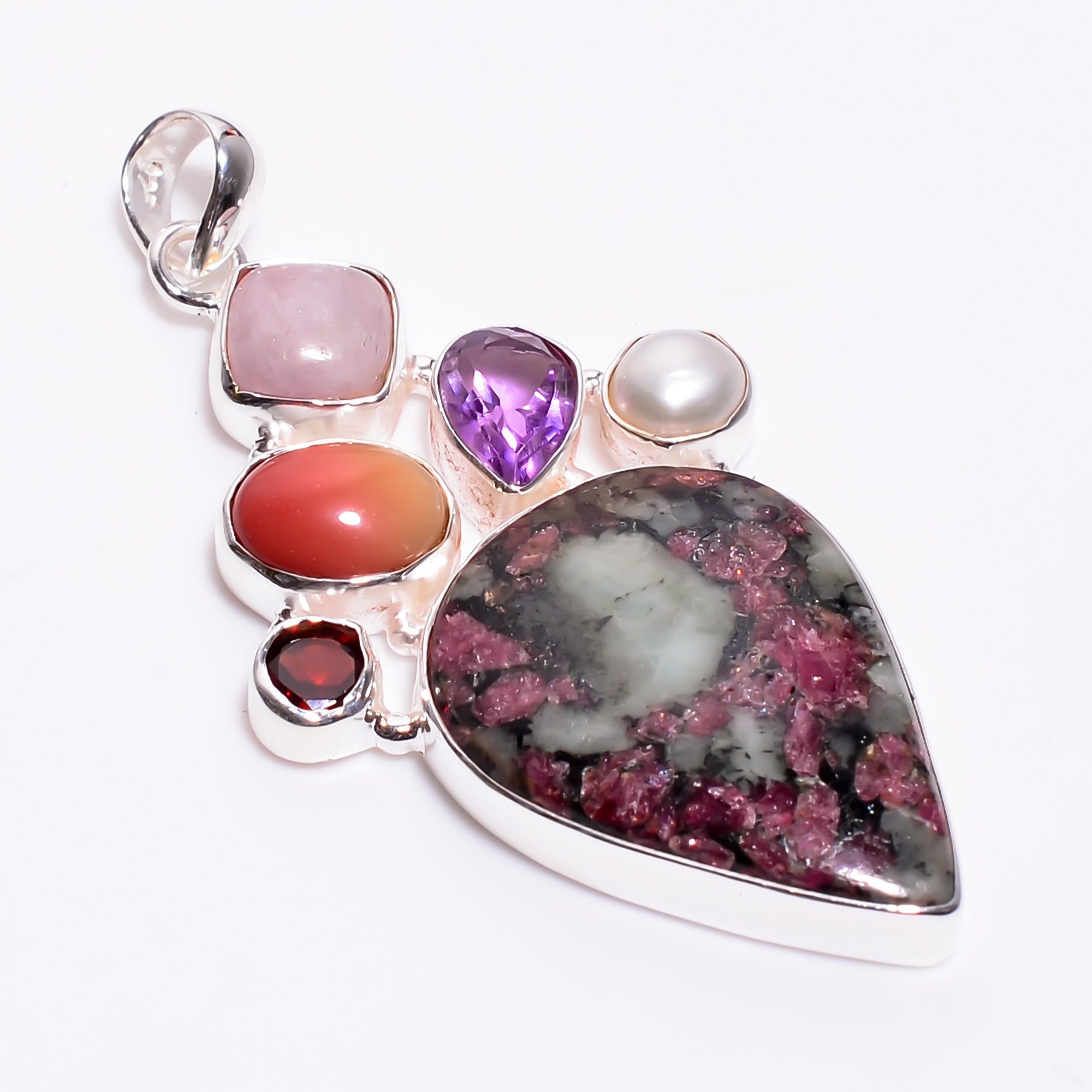 925 Sterling Silver Multi Stone Pendant Eudialyte Gemstone Women Fashion Pendant Supplier
