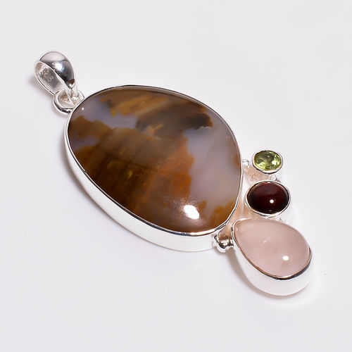 925 Sterling Silver Multi Stone Pendant Youngite Gemstone Girls Fashion Pendant Exporter