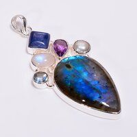 925 Sterling Silver Multi Stone Pendant Youngite Gemstone Girls Fashion Pendant Exporter