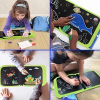 Erasable doodle art book with 14 pages 12 chalk colors and 2 wipes