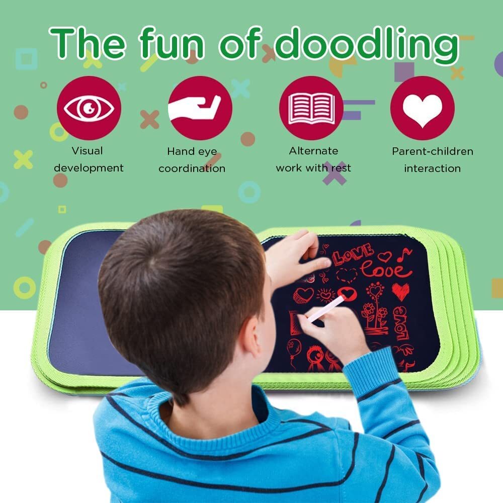 Erasable doodle art book with 14 pages 12 chalk colors and 2 wipes