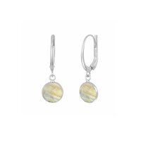 Labradorite Gemstone 10mm Round Shape Bezel Set Gold Vermeil Hoop Earrings