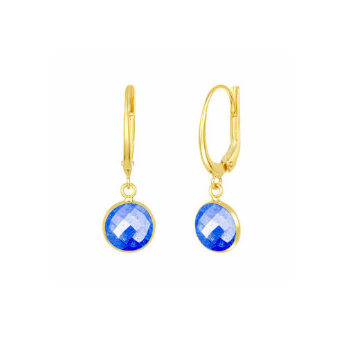 Same As Photo Lapis Lazuli Gemstone 10Mm Round Shape Bezel Set Gold Vermeil Hoop Earrings