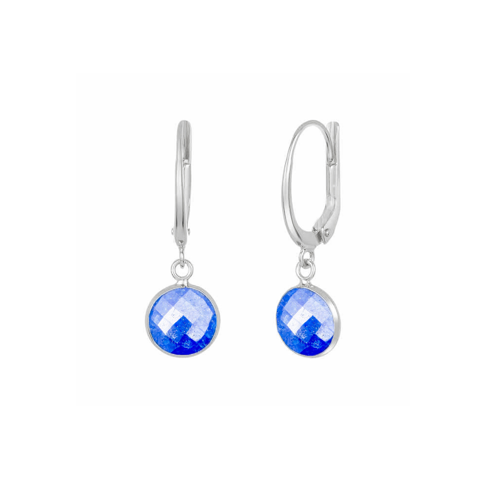 Lapis lazuli Gemstone 10mm Round Shape Bezel Set Gold Vermeil Hoop Earrings