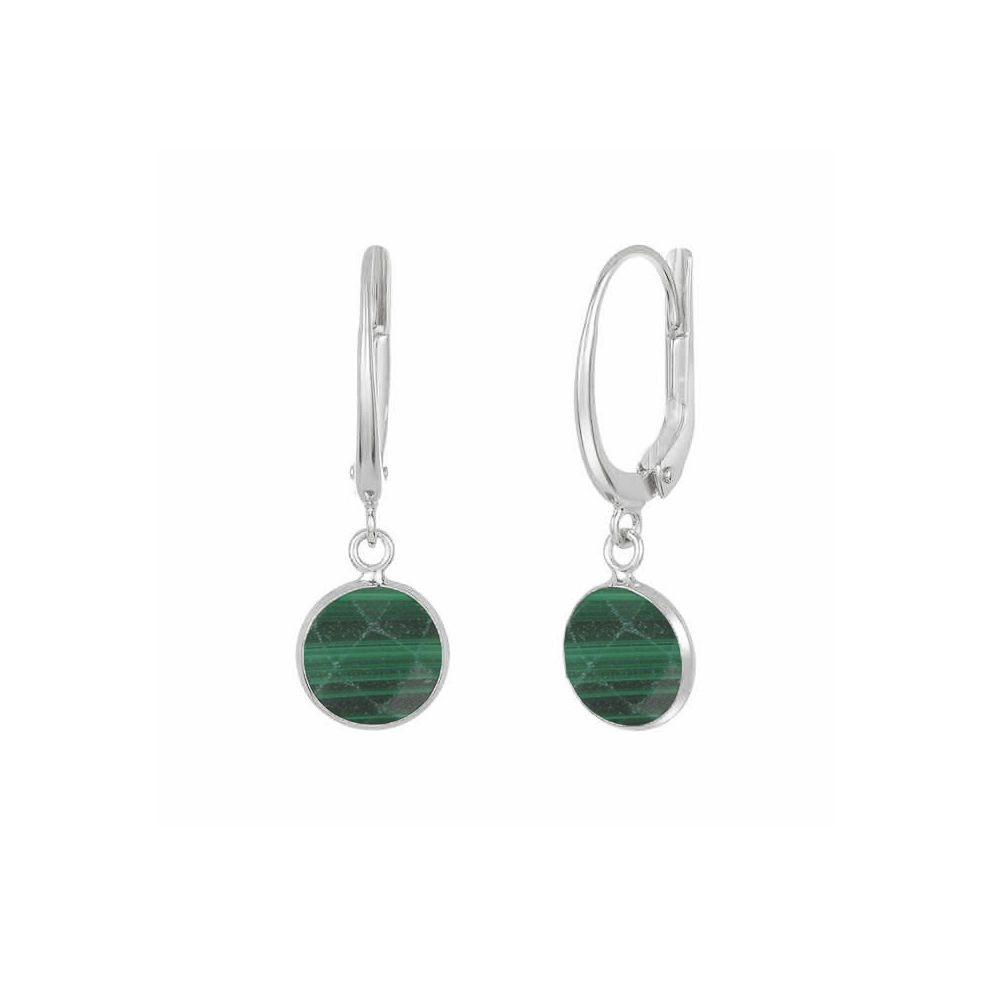 Malachite Gemstone 10mm Round Shape Bezel Set Gold Vermeil Hoop Earrings