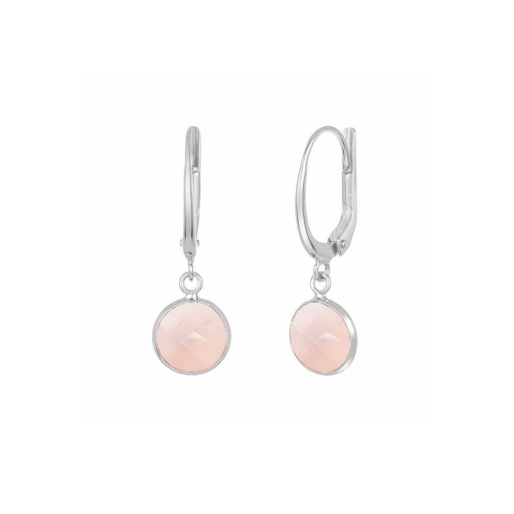 Pink Chalcedony Gemstone 10mm Round Shape Bezel Set Gold Vermeil Hoop Earrings