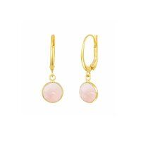 Pink Chalcedony Gemstone 10mm Round Shape Bezel Set Gold Vermeil Hoop Earrings